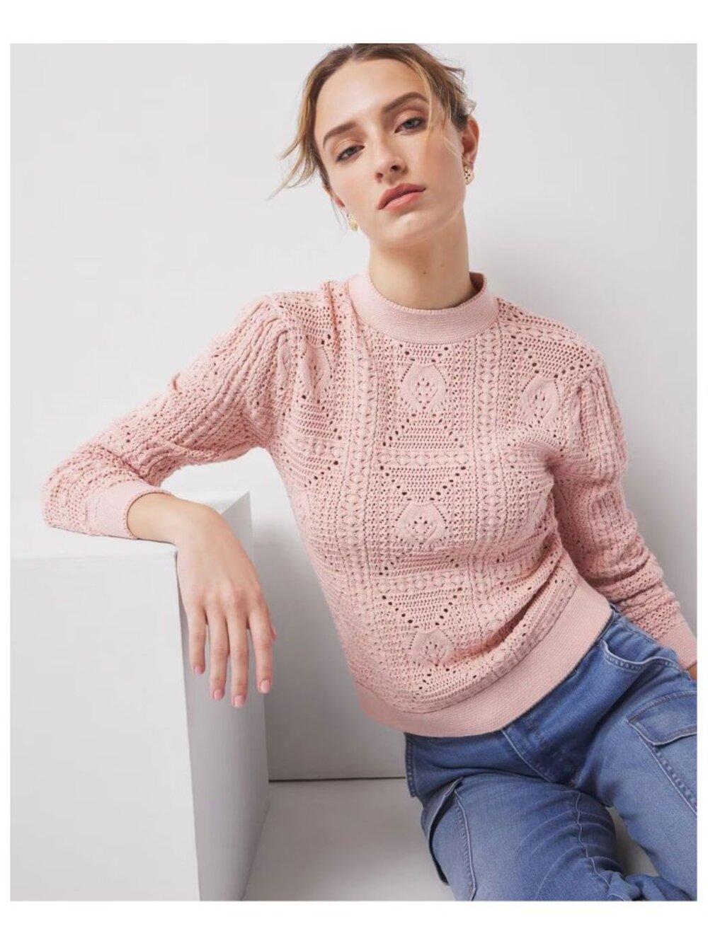 White House Black Market Petite Mock Neck Pointelle Sweater - Picture 1 of 6